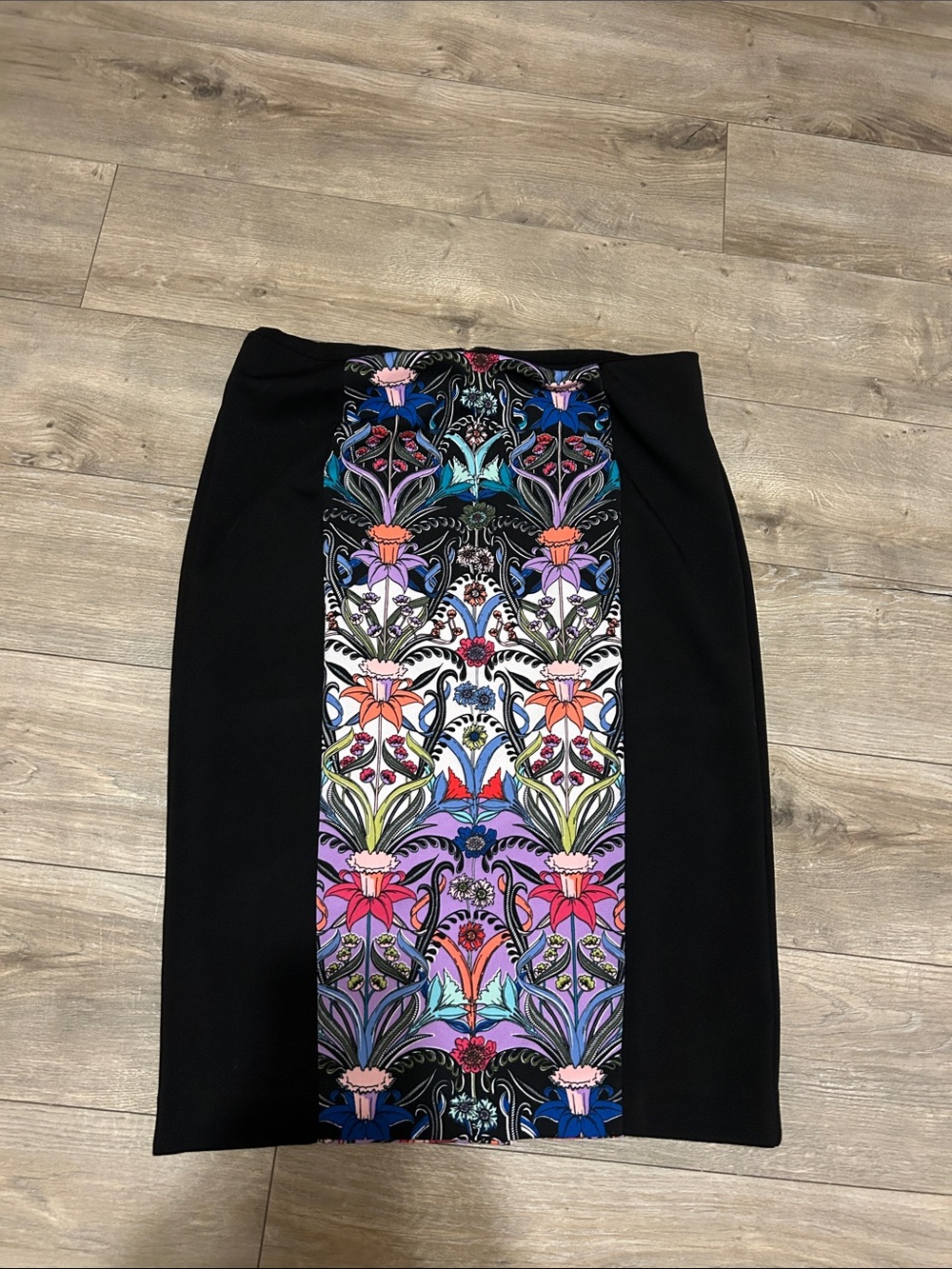 Nicole Black Pencil Skirt with Multicolor Floral Panel